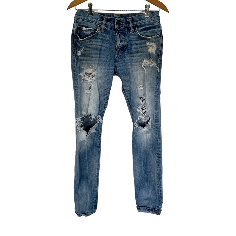The A & T Skinny Light wash Distressed Jeans Ripped Button Fly Denim 28 X 30